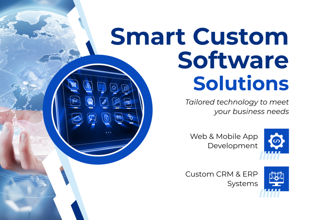 Blue Modern Custom Software Solutions Poster Landscape